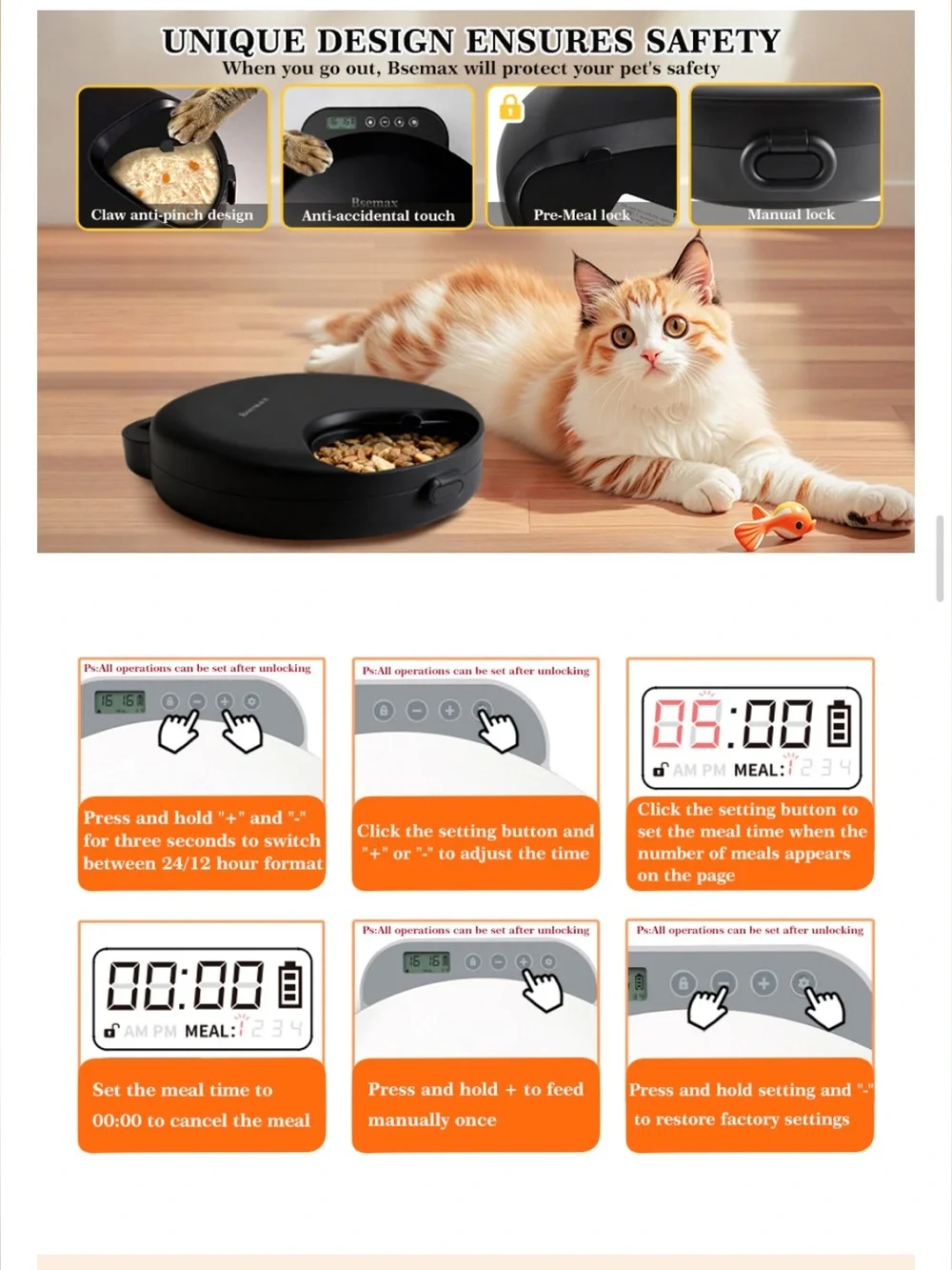 Automatic pet food feeder for 4 meals with timer NIOB